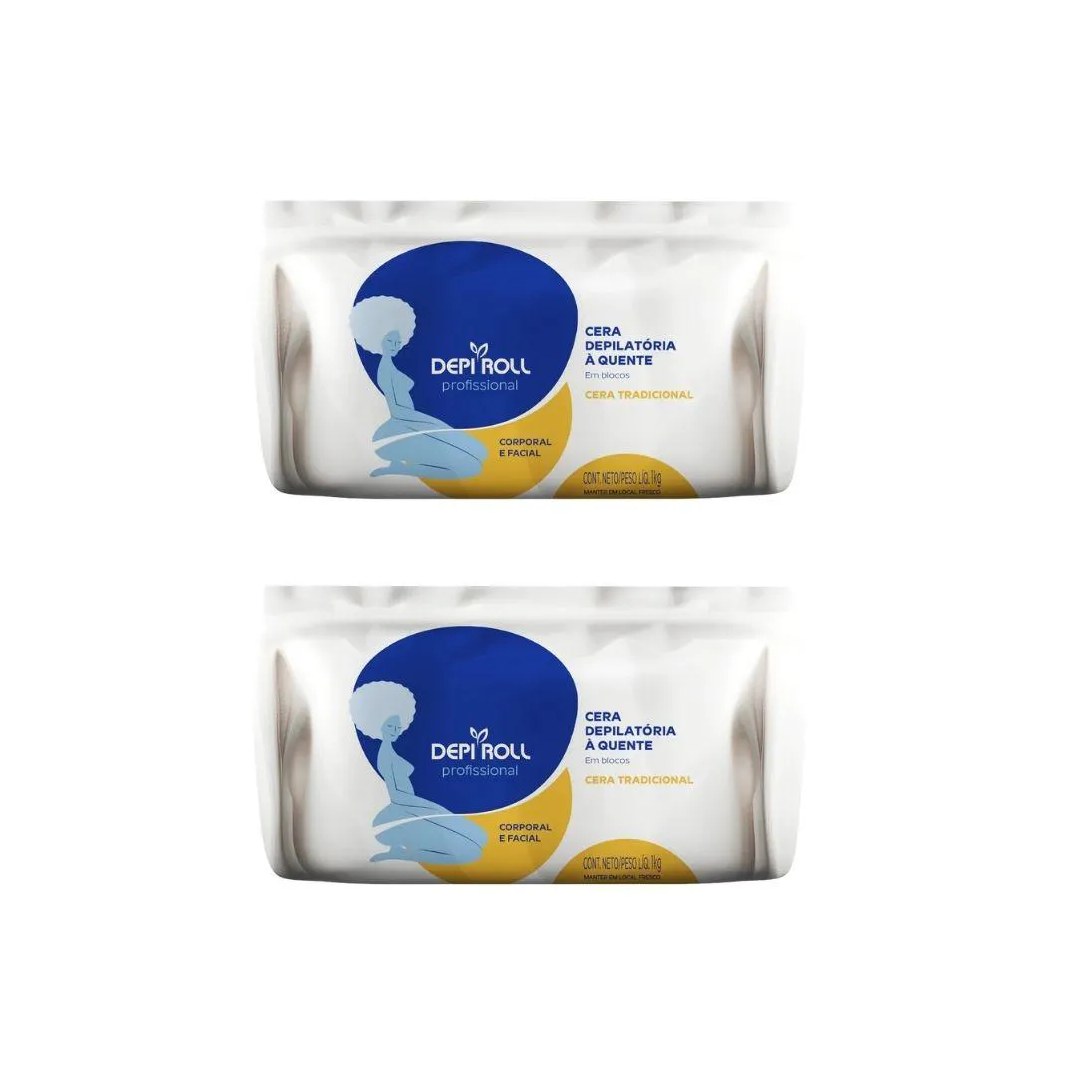 Depilatorio Depiroll Cera 1Kg Blocos Tradicional - Kit C/2Un