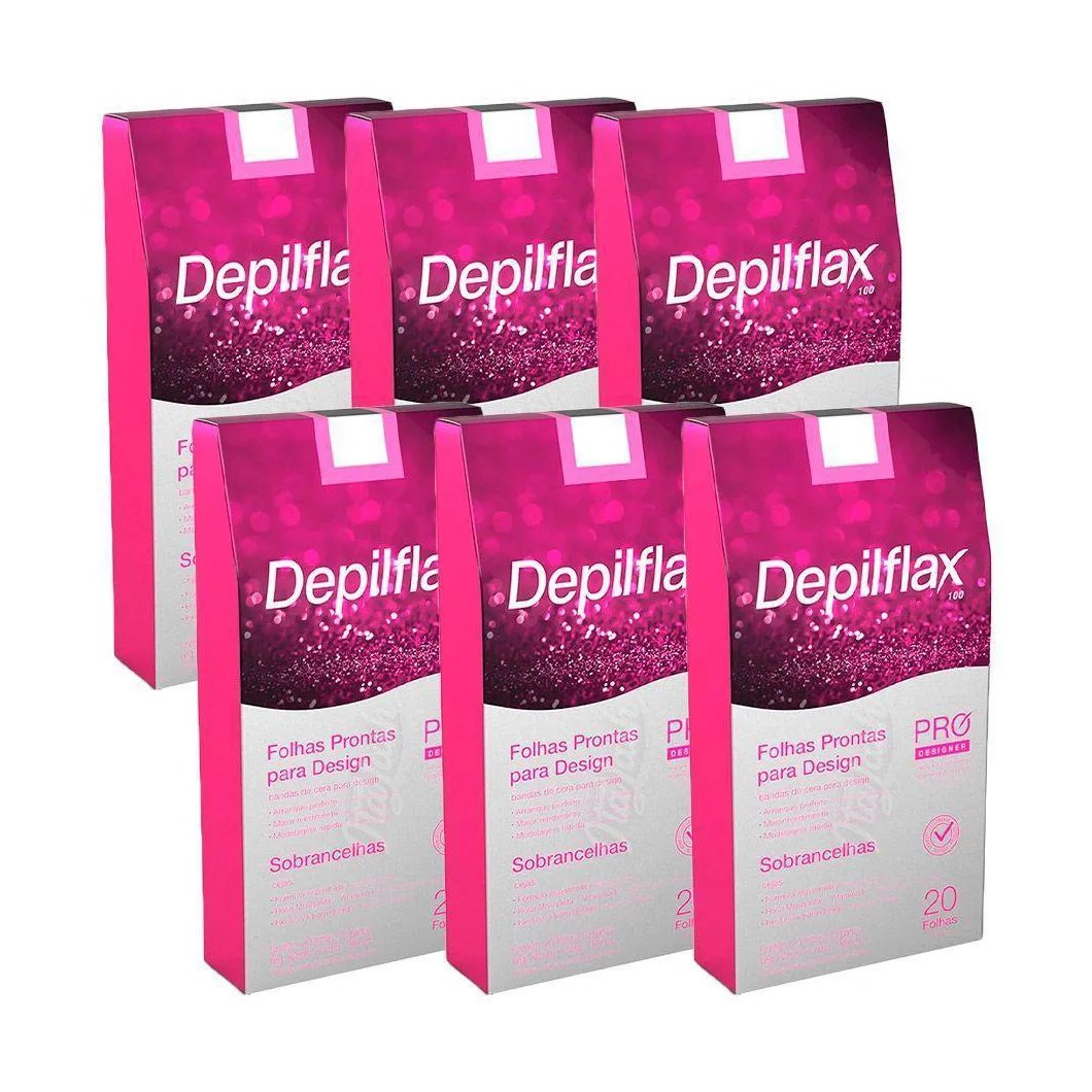 Folha de Cera Fria Kit 120Un Prontas Depilação Facial Design Sobrancelhas Rosa Modelagem Depilflax