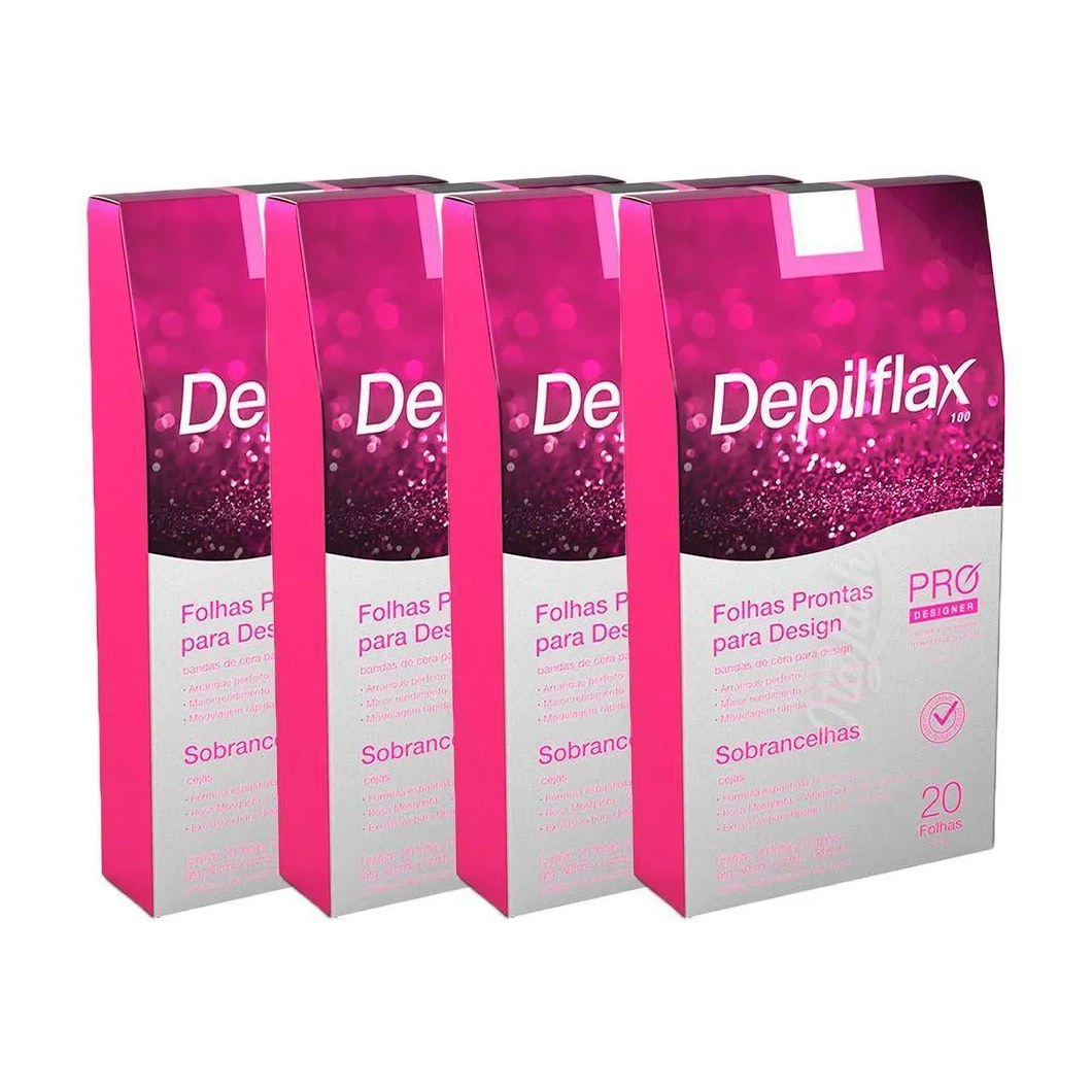 Folha de Cera Fria Kit 80Un Prontas Depilação Facial Design Sobrancelhas Rosa Modelagem Depilflax