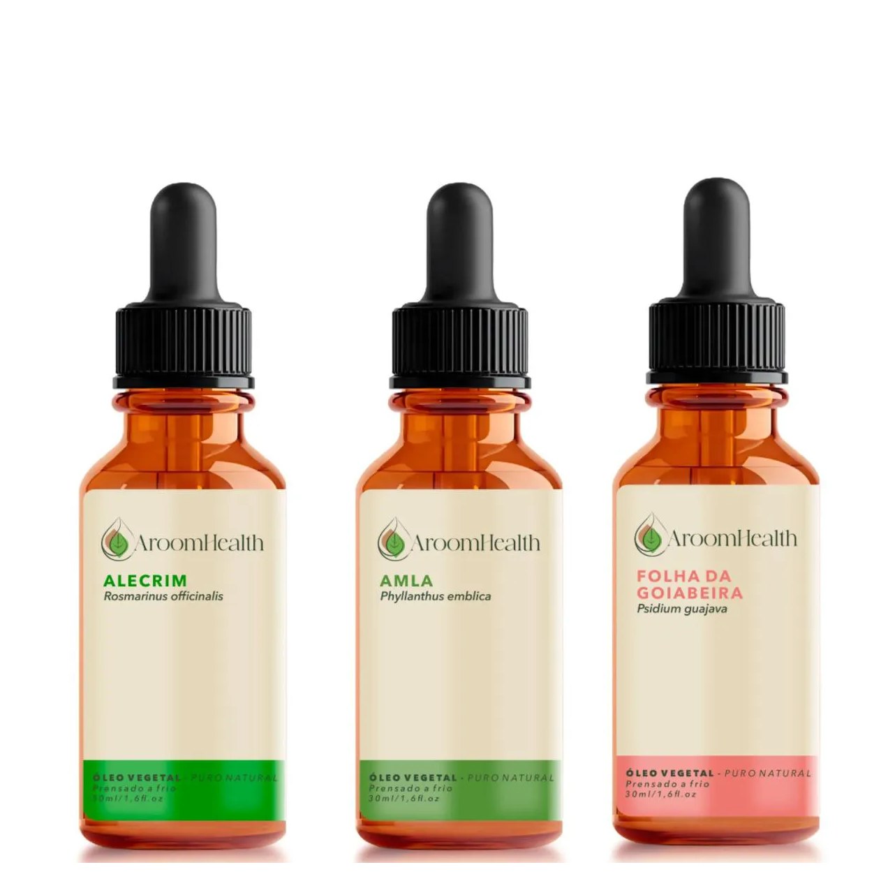Kit de Óleos Vegetais de Alecrim, Amla e Folha da Goiabeira – 30 Ml Cada