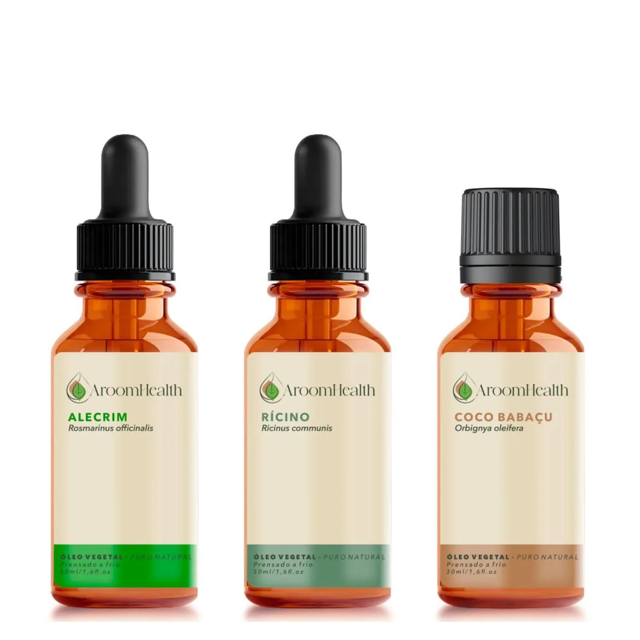 Kit Óleos Vegetais de Alecrim, Coco e Rícino - 30 Ml Cada