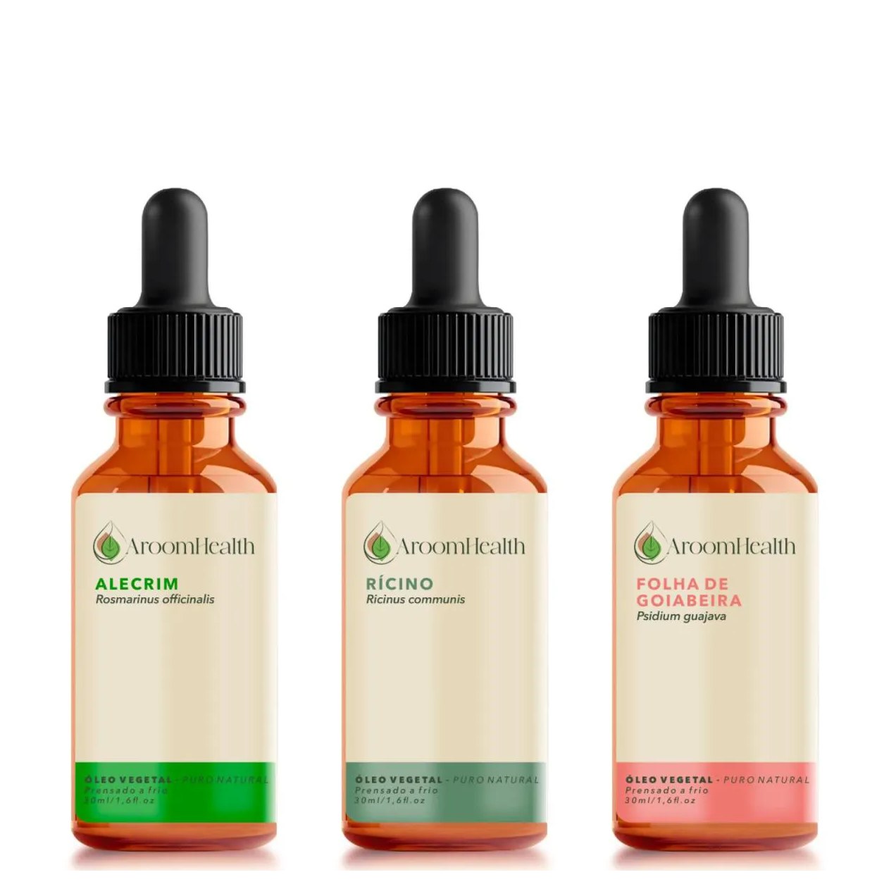 Kit Óleos Vegetais de Alecrim, Folha da Goiabeira e Rícino - 30 Ml Cada