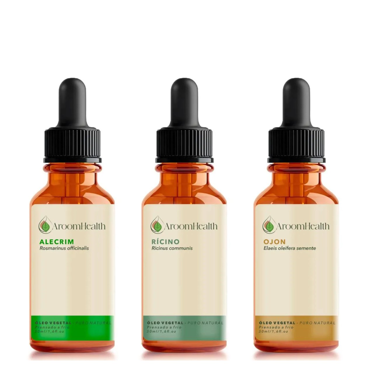 Kit Óleos Vegetais de Alecrim, Semente de Ojon/batana e Rícino - 30ml Cada