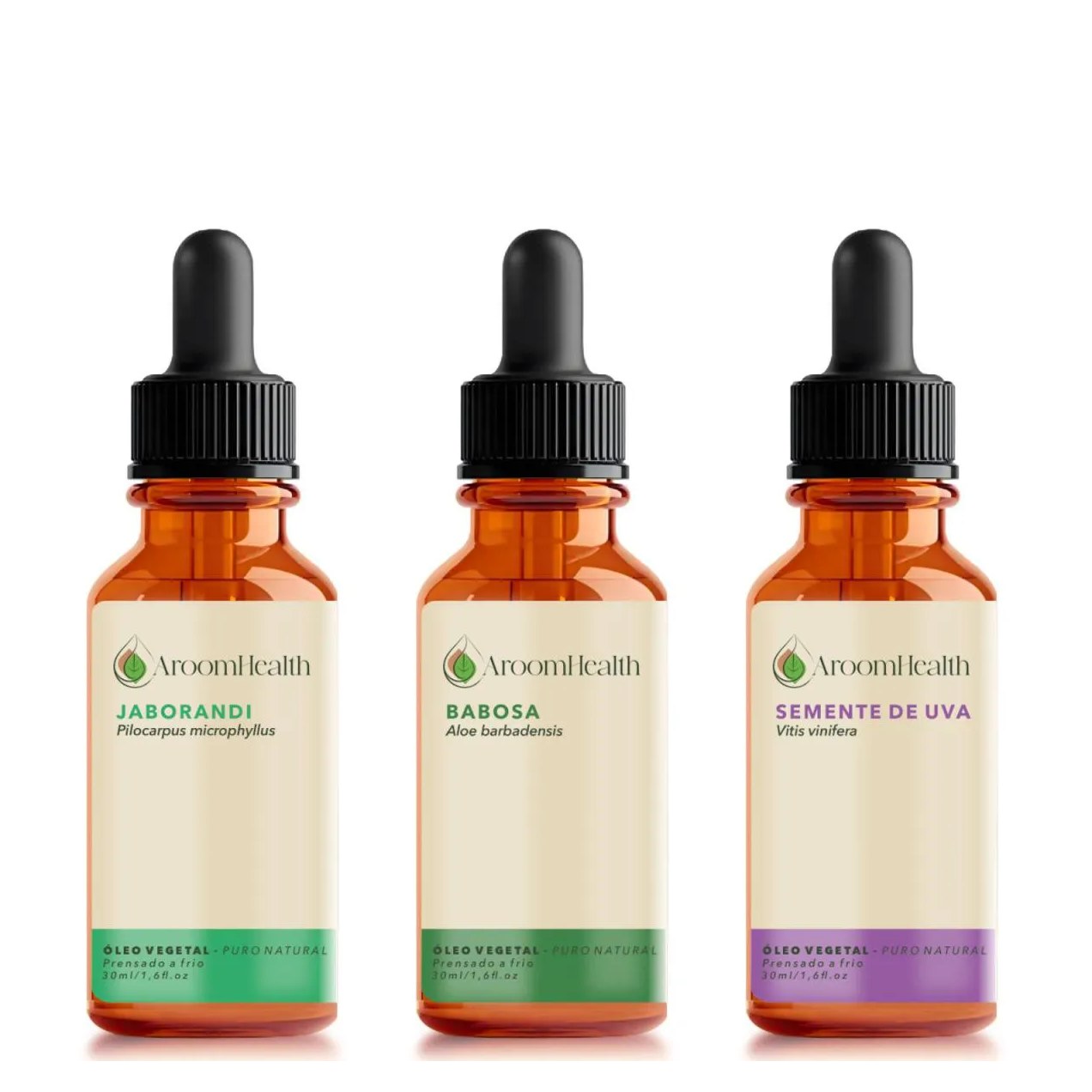 Kit Óleos Vegetais de Babosa, Jaborandi e Semente de Uva - 30 Ml Cada