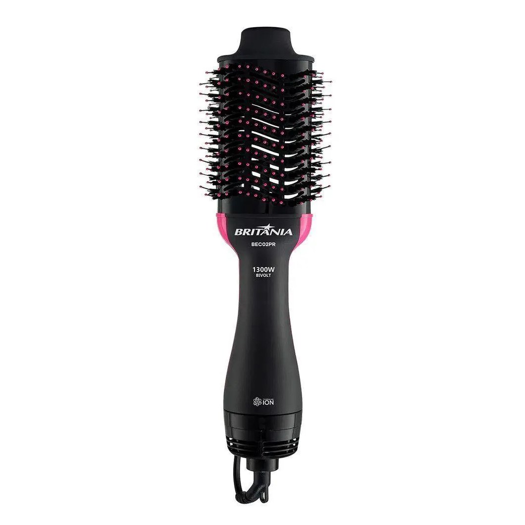 Escova Secadora Britania Cerâmica Bec02 Preto com Rosa Bivolt