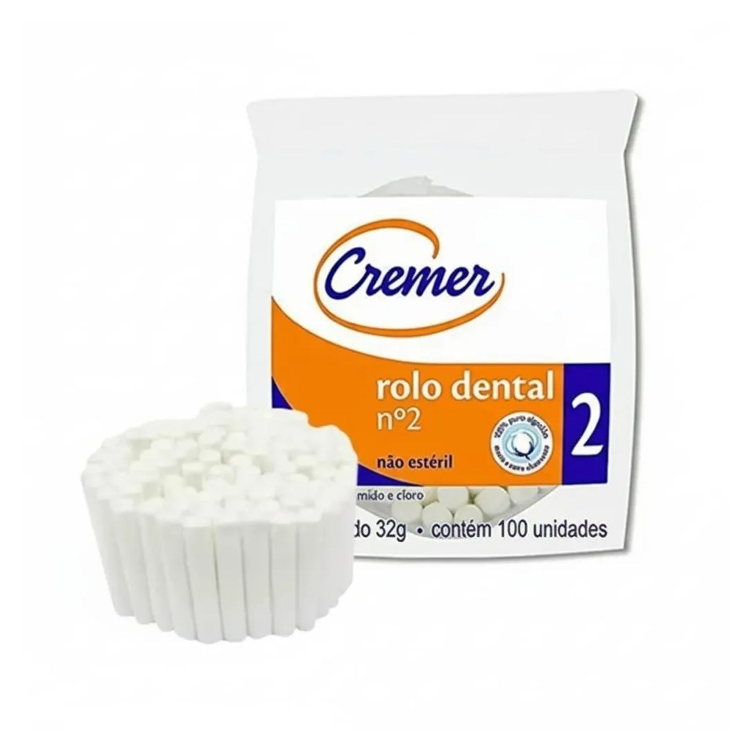 Algodão Rolete Rolo Dental 100% Algodão C/500 Un Cremer Nº2
