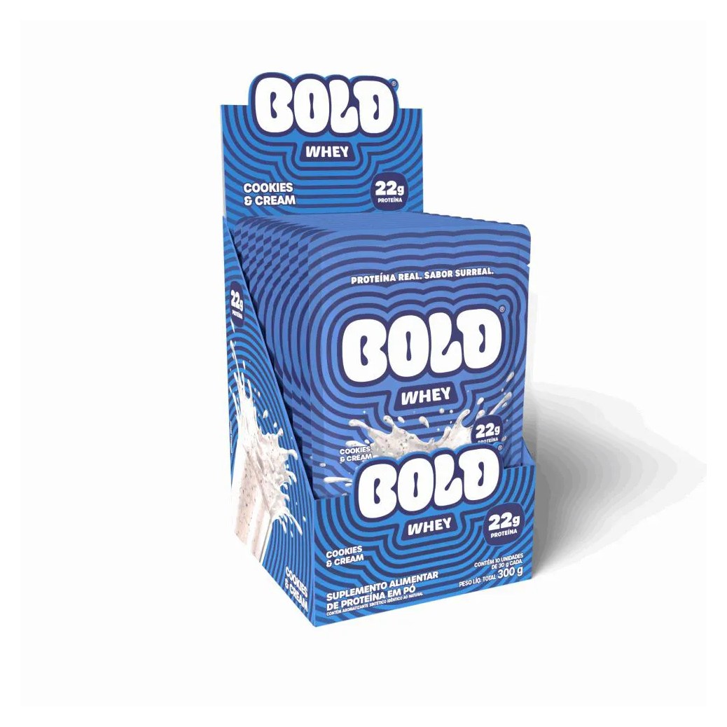 Bold Whey Display (10 Unid de 30G) - Sabor: Cookies e Cream.