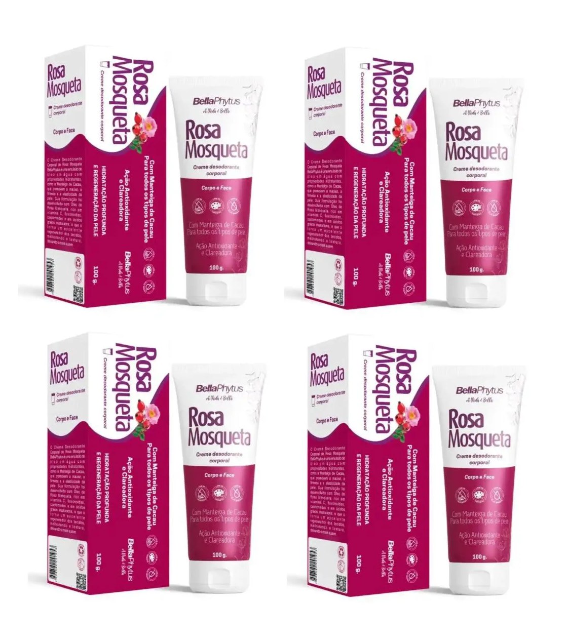 Kit 4 Creme Corporal Rosa Mosqueta Bellaphytus 100G
