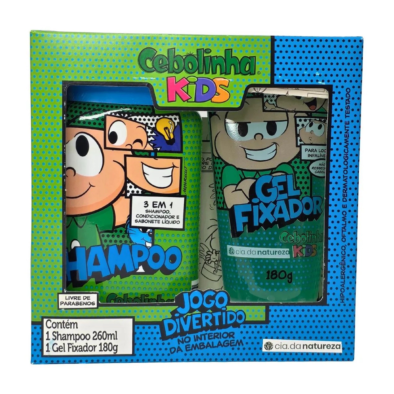 Kit Shampoo 3 em 1 Extrato de Kiwi e Maçã + Gel Fixador Cebolinha Kids Cia. da Natureza