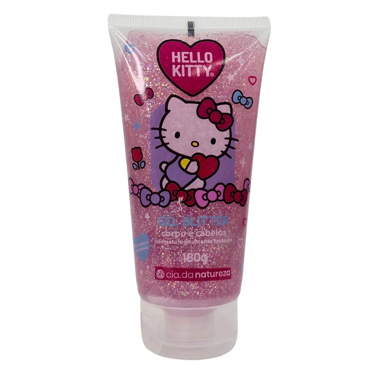 Gel Glitter Corpo e Cabelo com Extrato de Aloe Vera Hello Kitty Cia. da Natureza 180G