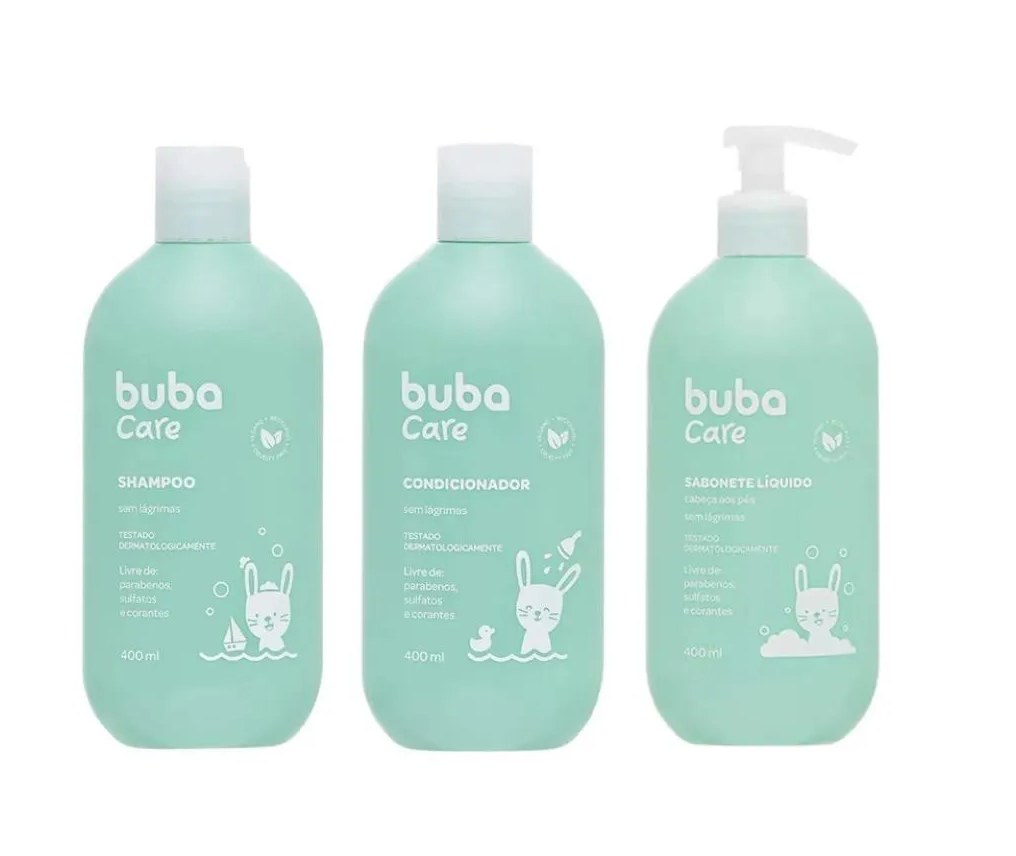 Kit Buba Care  Vegano sem Lágrimas Shampoo + Condicionador + Sabonete  Líquido 400Ml