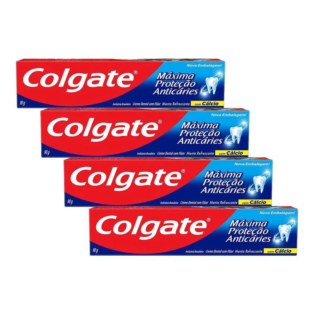 Kit 4 Cremes Dentais Colgate Máxima Proteção Anticáries 90G