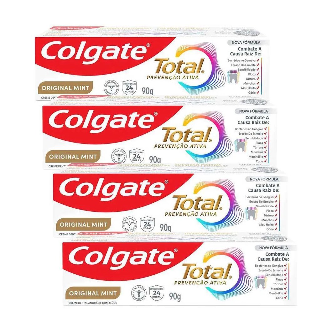 Kit 4 Cremes Dentais Colgate Total Mint Prevenção Ativa 90G