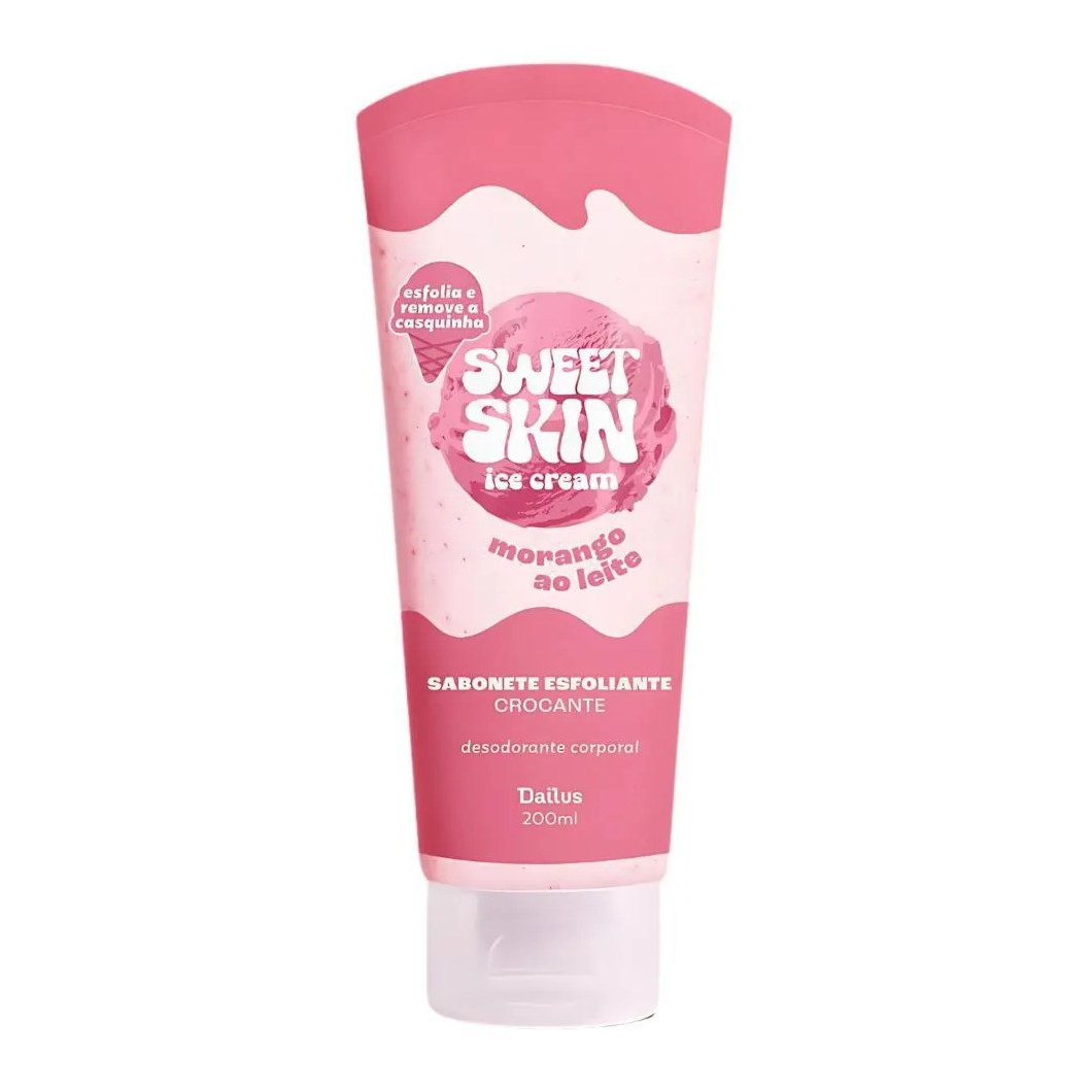 Sabonete Esfoliante Crocante Corporal Dailus Sweet Skin Ice Cream Morango ao Leite 200Ml