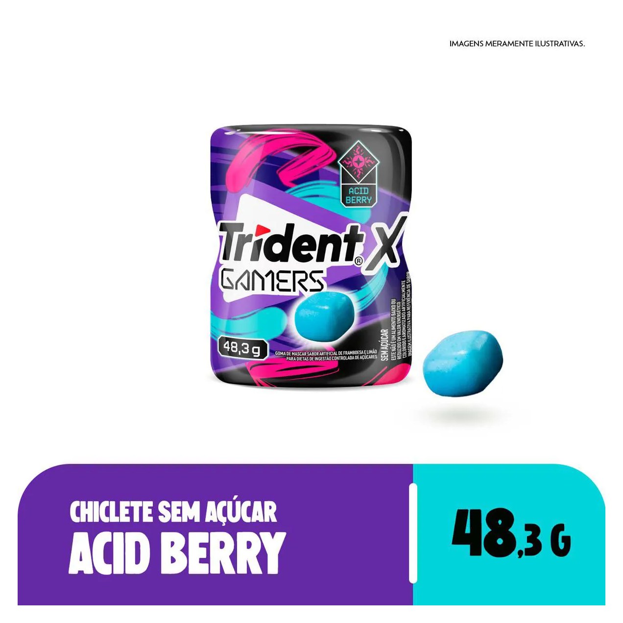 Goma de Mascar Trident X Gamers Acid Berry Sem Açúcar 48,3g