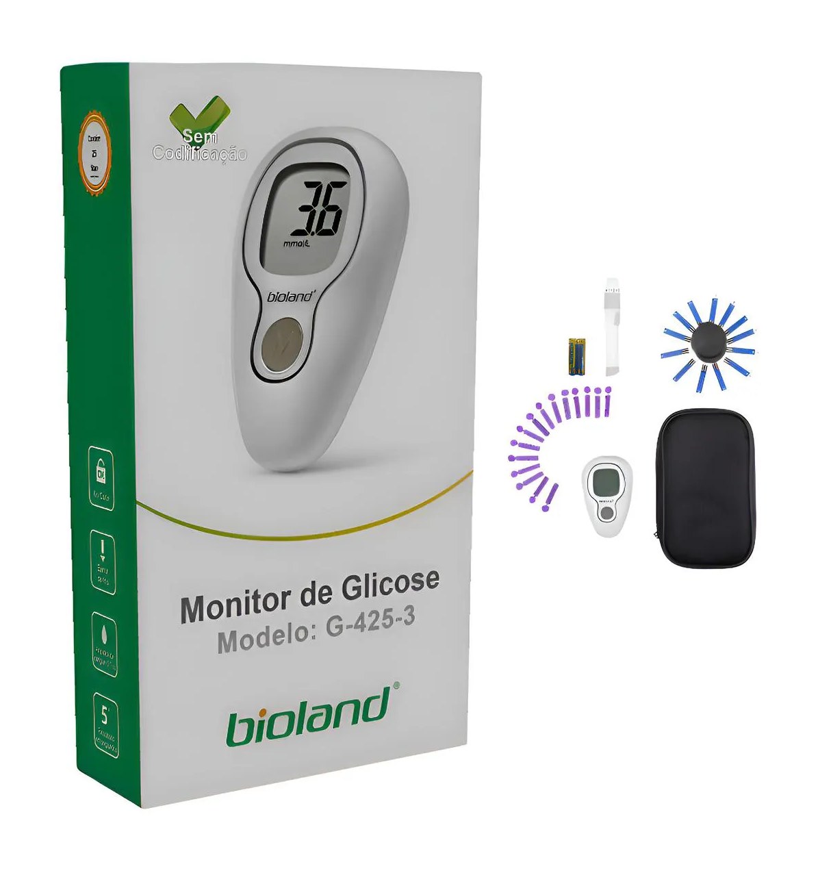 Medidor de Glicose Glicemia no Sangue Completo Bioland
