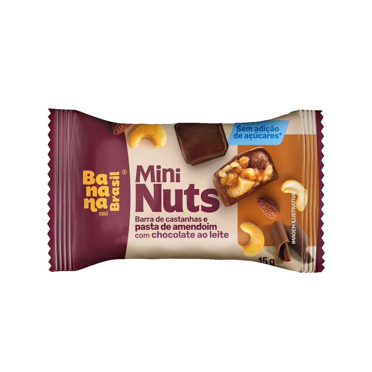 Barra de Castanhas Banana Brasil Mini Nuts com Amendoim e Chocoalate ao Leite 15g