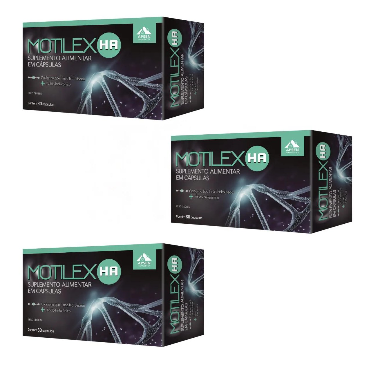 Kit 3 Motilex Ha Apsen – Colágeno Tipo Ii + Ácido Hialurônico – 60 Cápsulas Cada