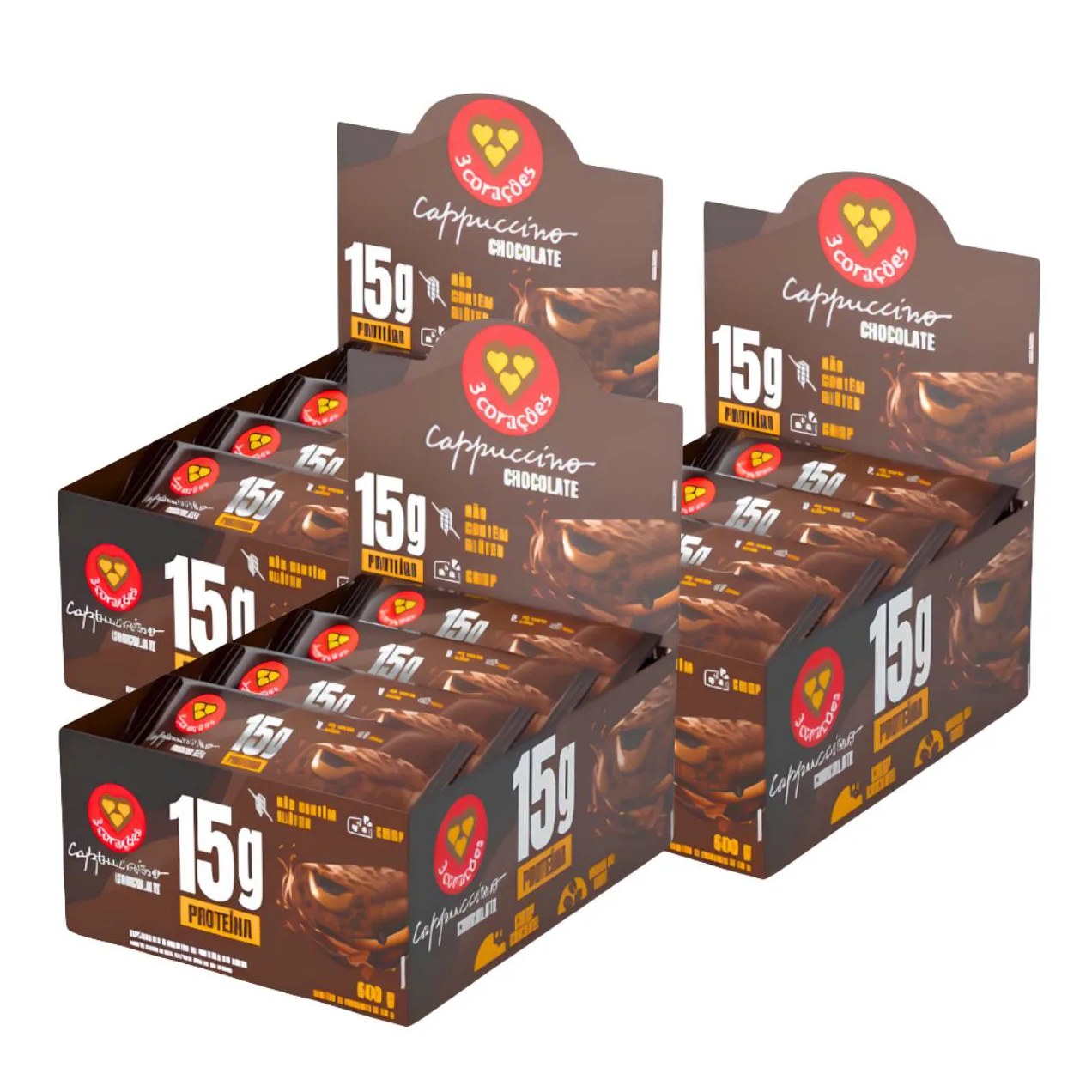 3X Barra Proteica 3 Corações Cappuccino Chocolate 12Un 50G