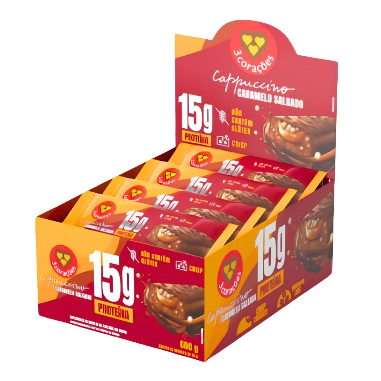Barra Proteica 3 Corações Cappuccino Caramelo 12Un 50G Cappuccino Caramelo Salgado