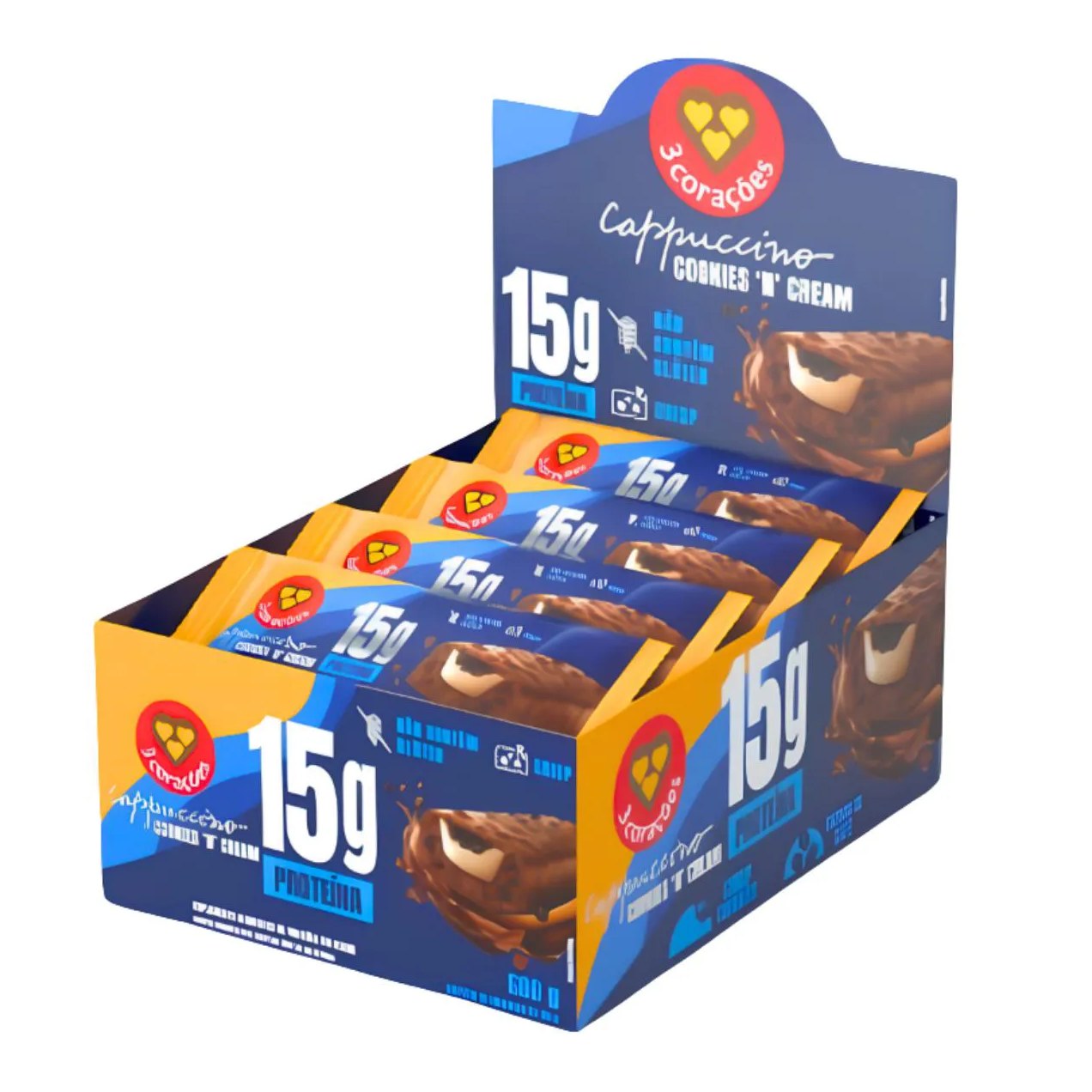 Barra Proteica 3 Corações Cappuccino Cookies 12 Unidades 50G Cappuccino Cookies N Cream
