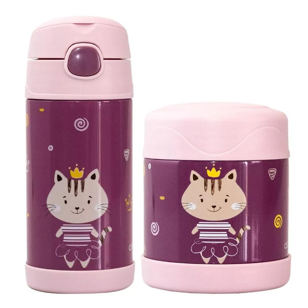 Garrafinha Térmica com Canudo 310Ml + Pote Térmico 330Ml Milke Rosa Clingo