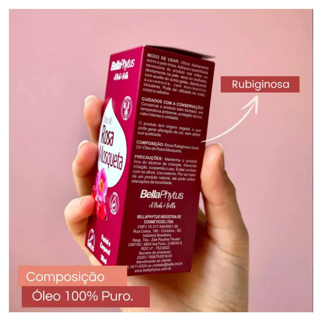 Rosa Mosqueta Rubiginosa Óleo 100% Puro 30Ml - Bellaphytus Clareador Facial e Corporal