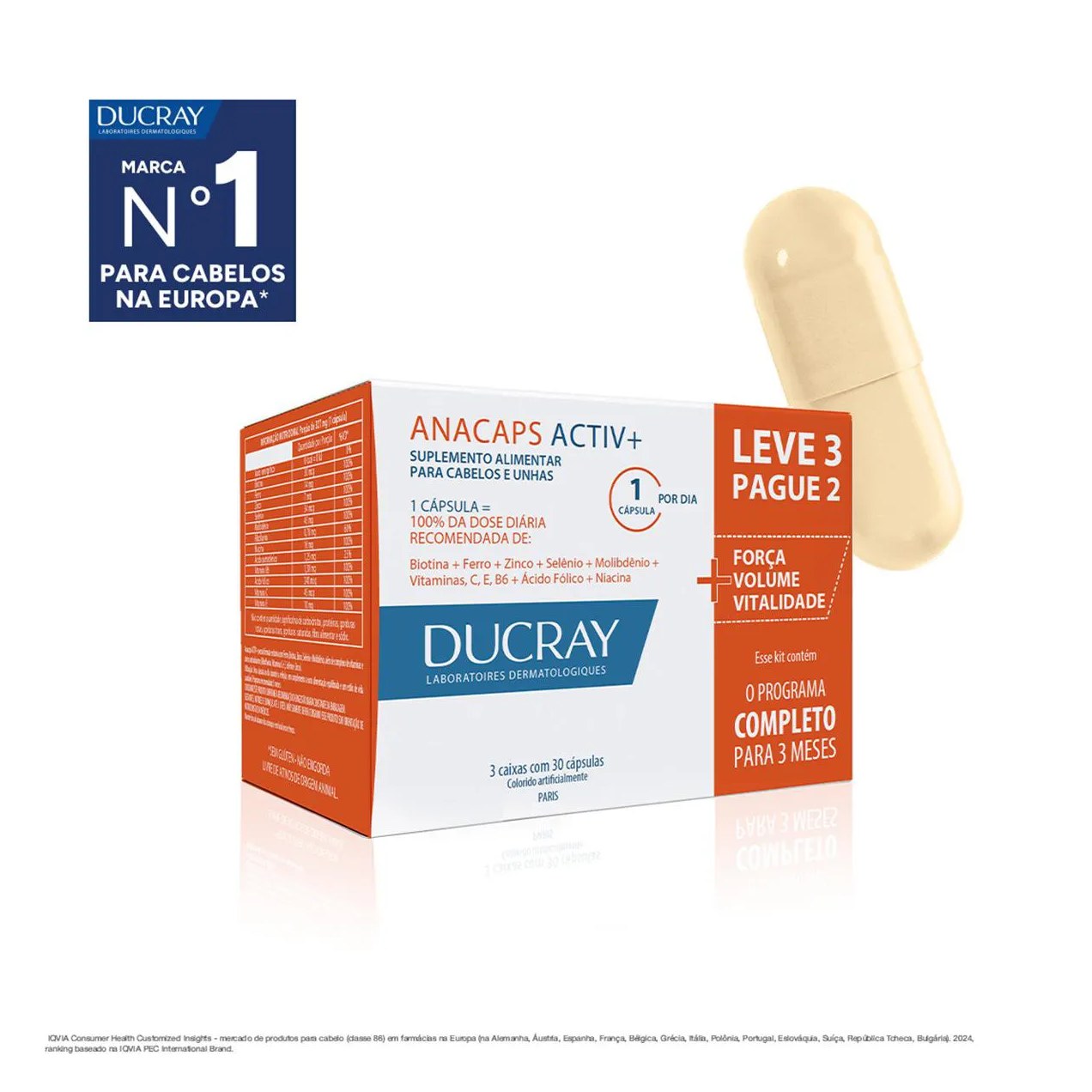 Polivitamínico Anacaps Activ+ Cabelos e Unhas 90 cápsulas