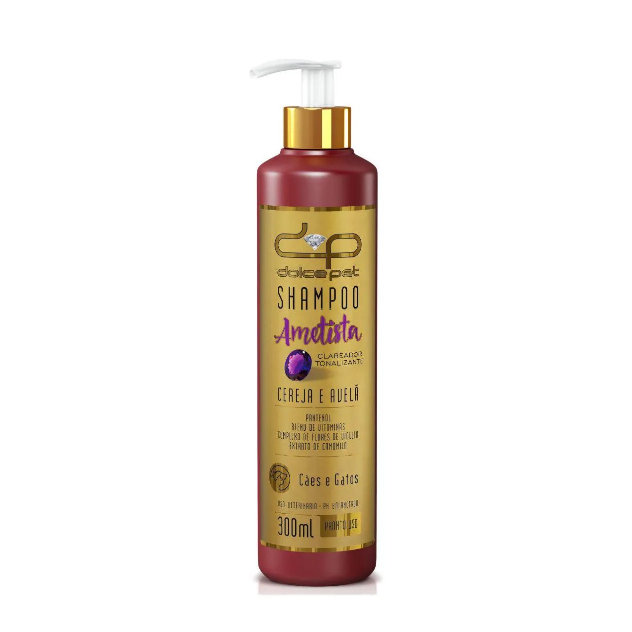 Shampoo Clareador Tonalizante Cereja e Avelã Dolce Pet Cães e Gatos - 300 Ml