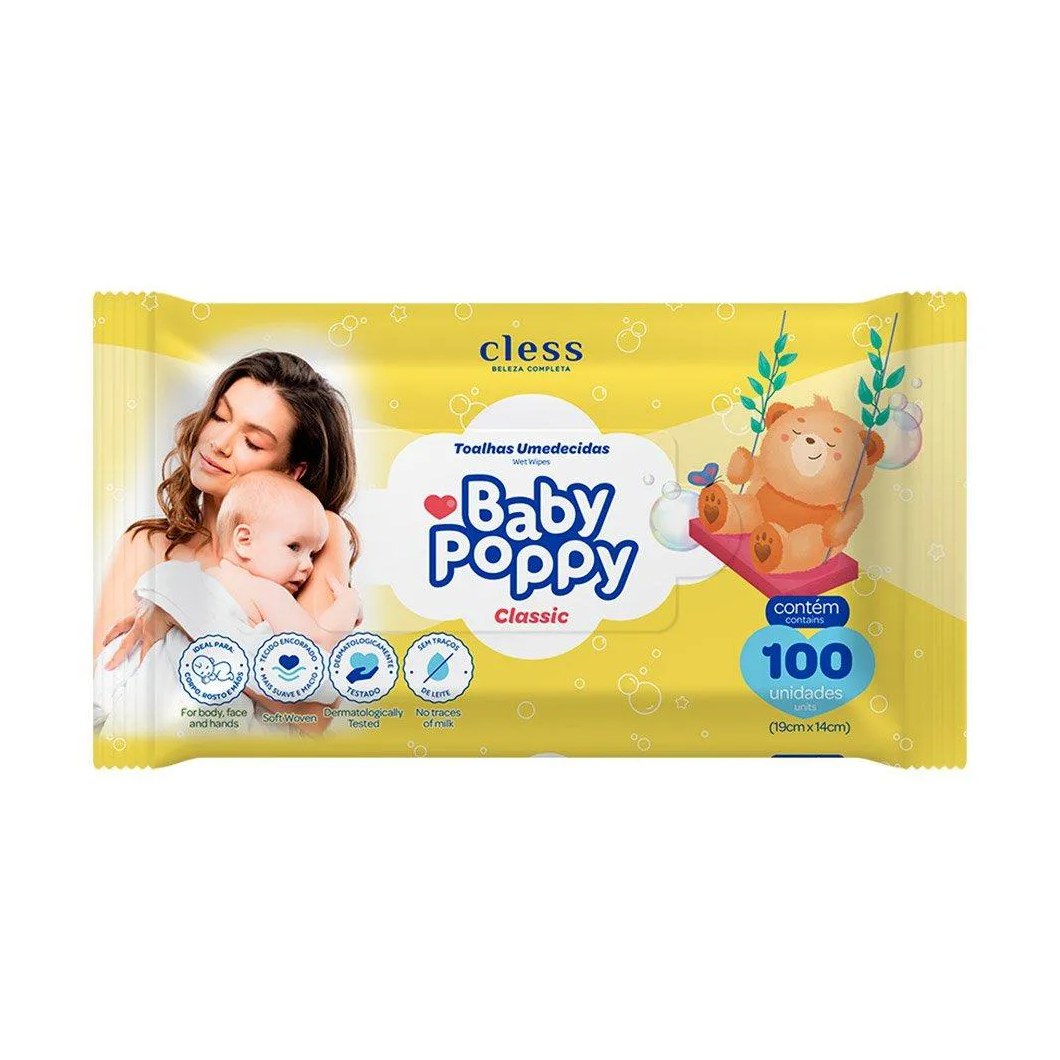 Toalhas Umedecidas Baby Poppy - Pacote com 100 Toalhas