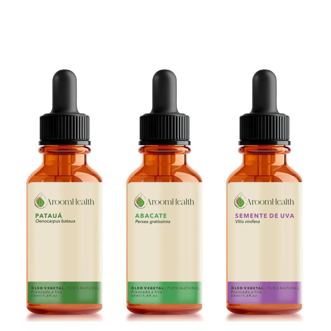 Kit de Óleos Vegetais Puro Natural – Patauá, Abacate e Semente de Uva – 30 Ml Cada