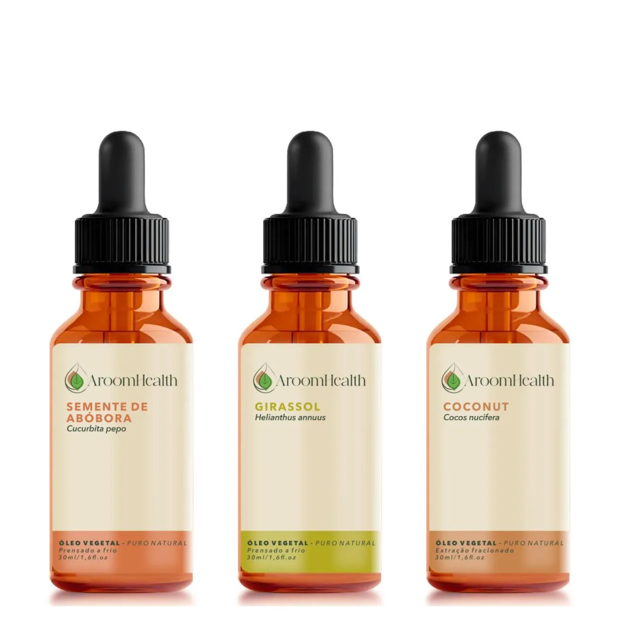 Kit de Óleos Vegetais Puro Natural – Coconut, Girassol e Semente de Abóbora – 30 Ml Cada