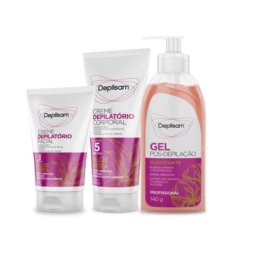 Kit Completo Creme Depilatório Corporal + Facial + Gel Pós Depilação Aloe Vera