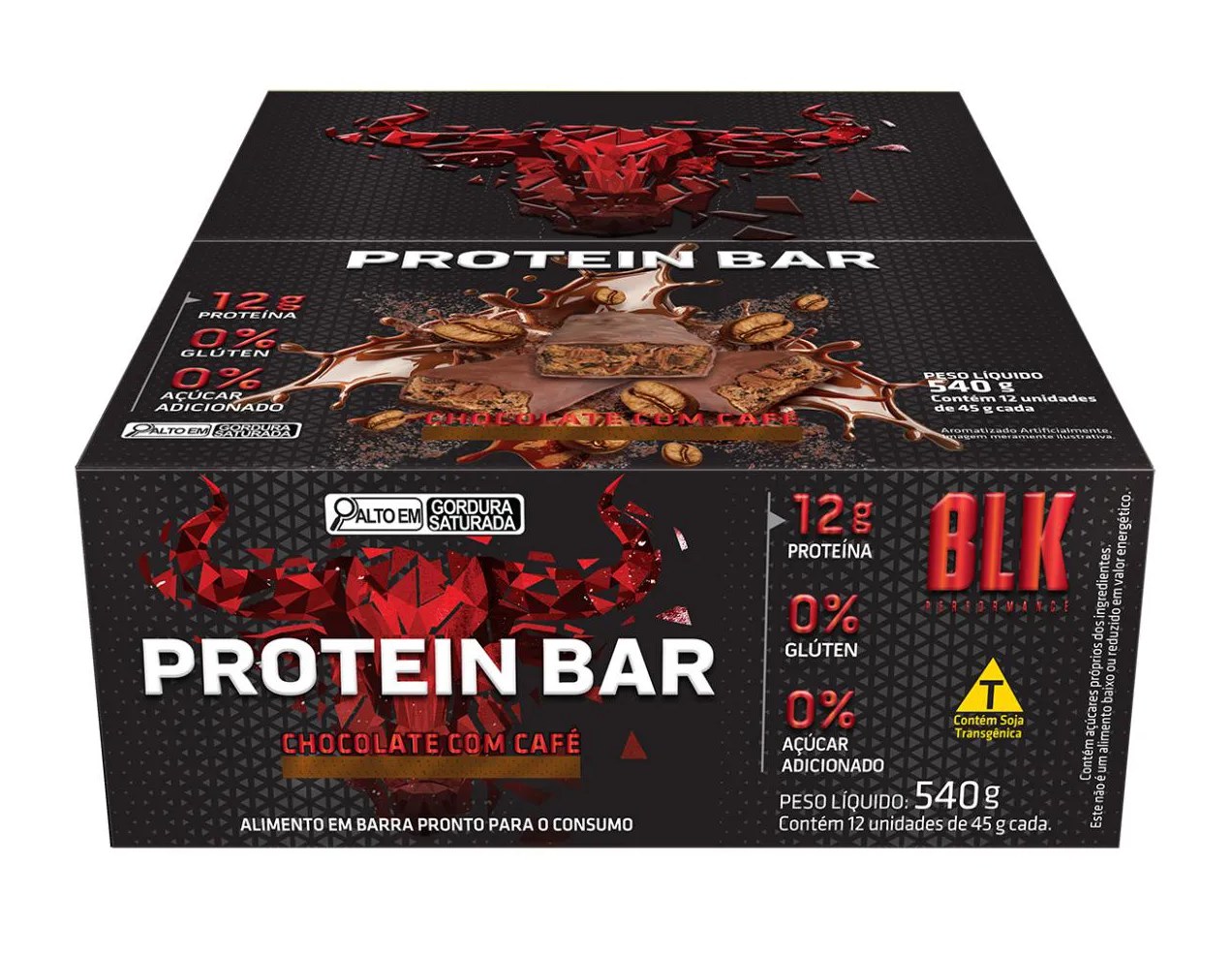 Protein Bar Blk - Barra de Proteína 12 Unidades # Original # Sabor Chocolate com Cafe