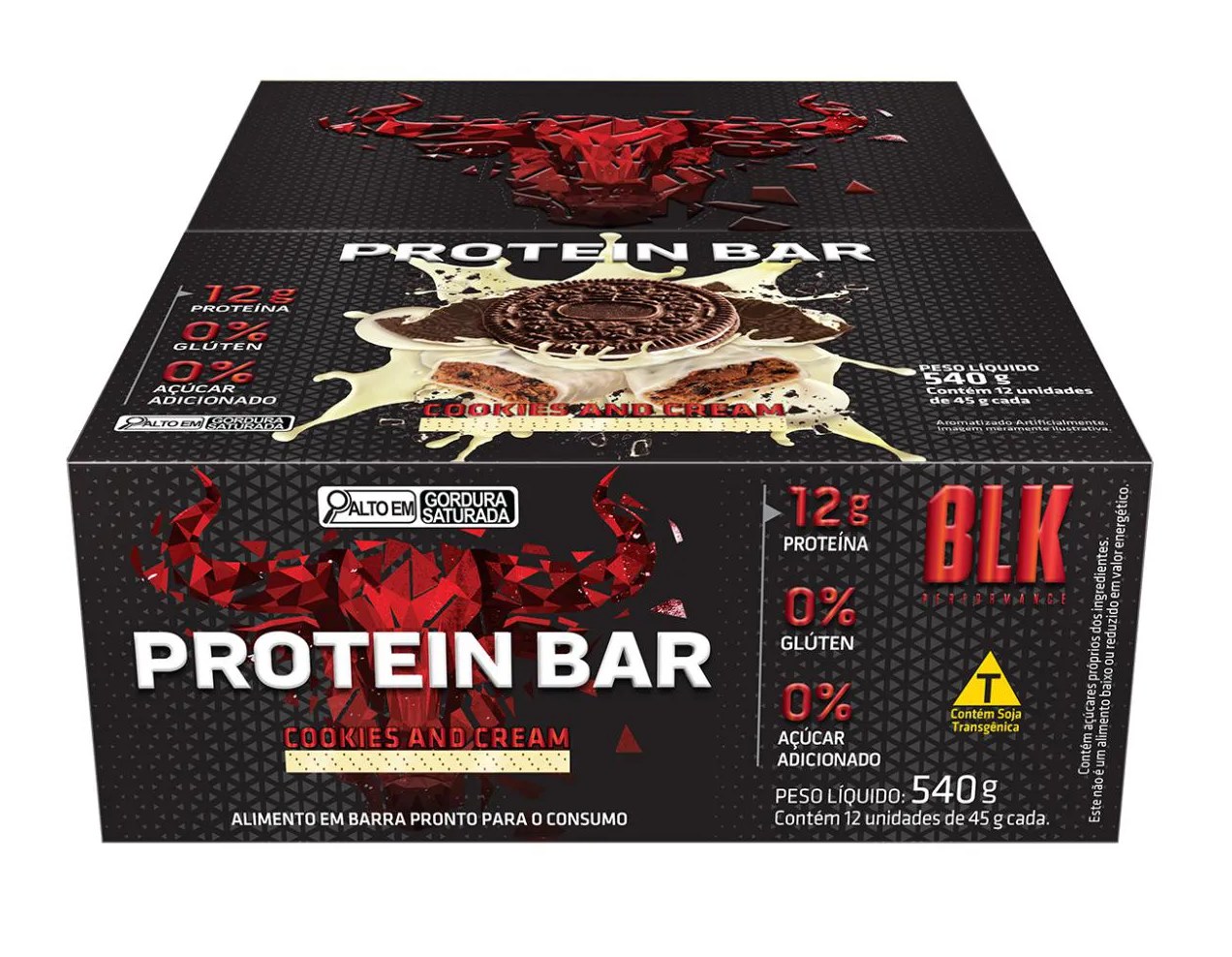 Protein Bar Blk - Barra de Proteína 12 Unidades # Original # Sabor Cookies And Cream
