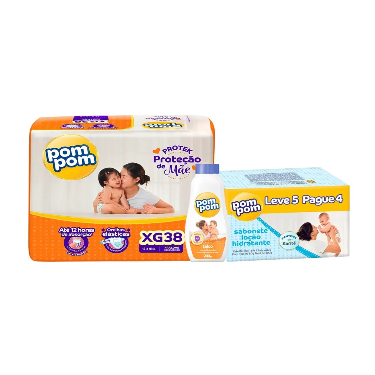 Kit Chá de Bebê Pom Pom Fralda XG com Talco e Sabonete