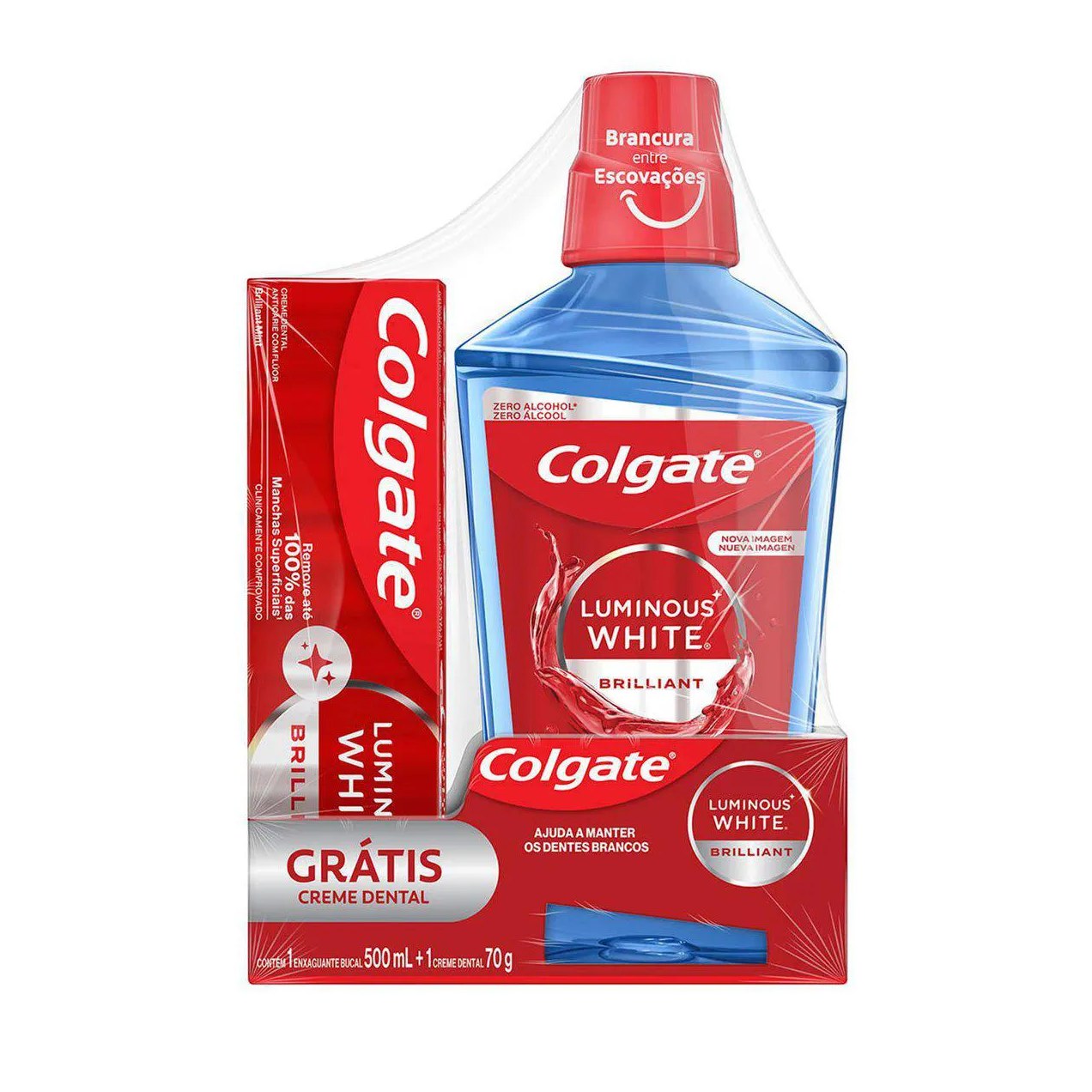 Kit Colgate Luminous White Enxaguante Bucal 500ml + Pasta de Dente 70g