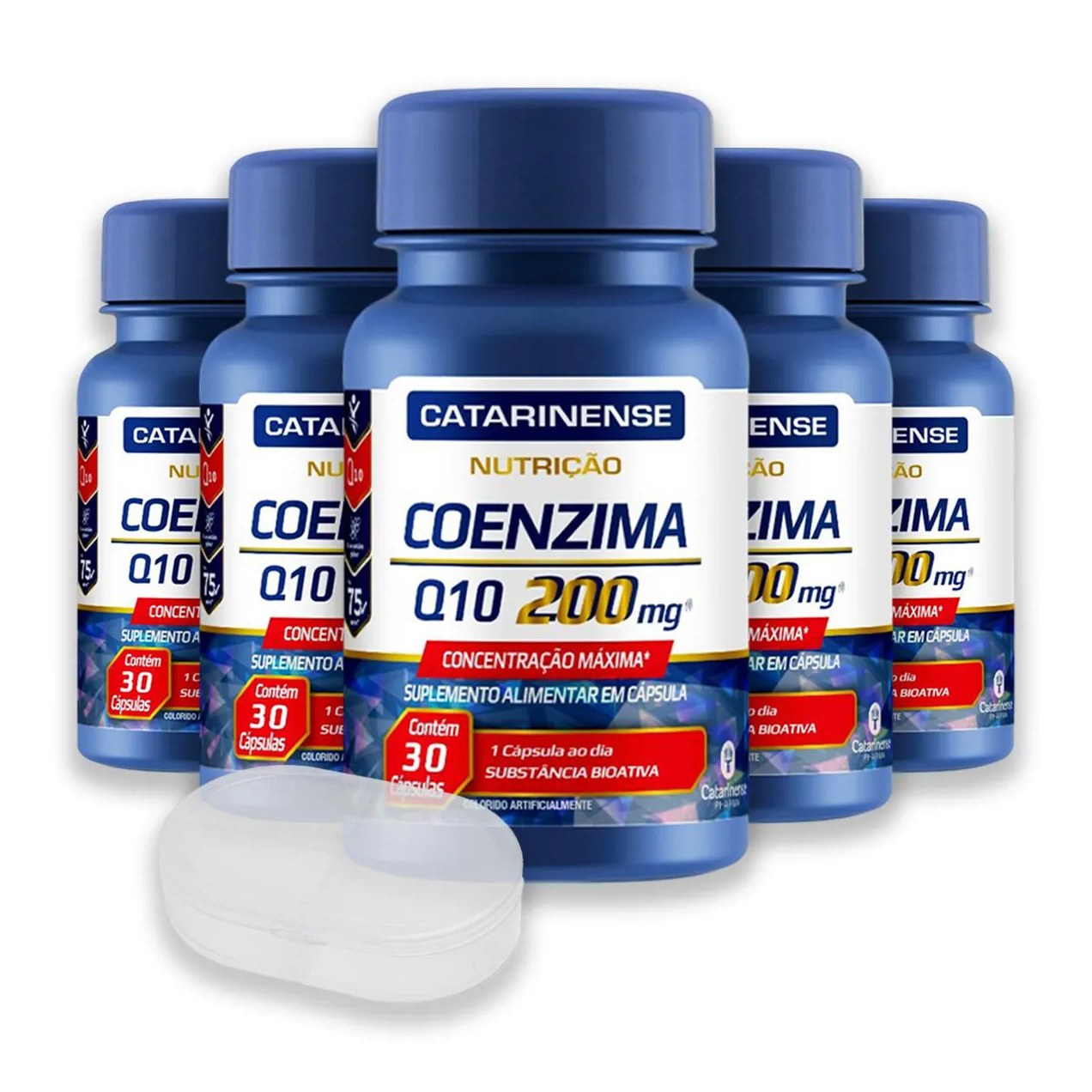 Kit 5 Coenzima Q10 200Mg Catarinense 30 Cápsulas + Porta Cápsulas