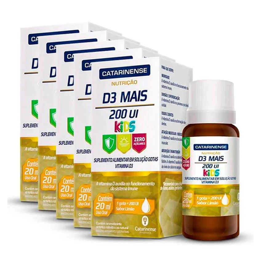 Kit 5 Vitamina D3 Mais Kids 200 Ui Catarinense 20Ml