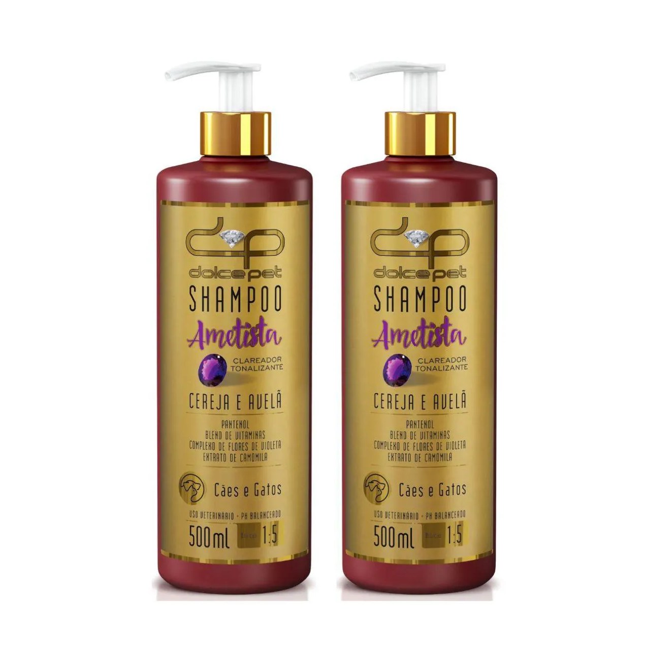 Kit 2 Shampoo Clareador Tonalizante Cereja e Avelã Dolce Pet Cães e Gatos - 500Ml