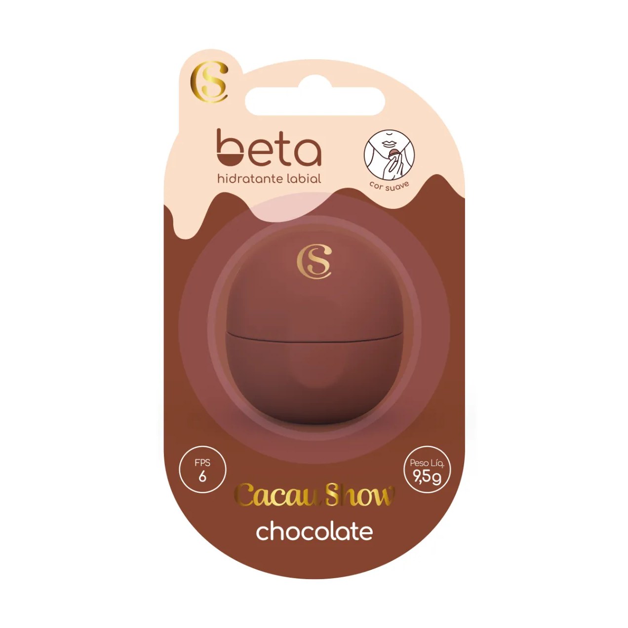 Hidratante Labial Beta Cacau Show Chocolate FPS 6 Cor Suave 9,5g