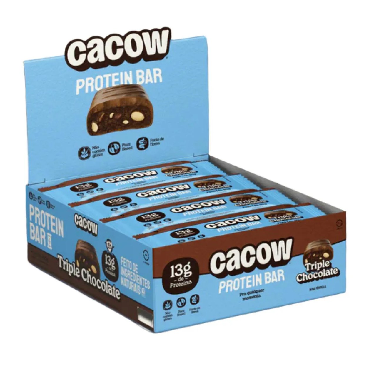 Barra de Proteina Vegana Cacow Triple Chocolate 12 Unidades 40G