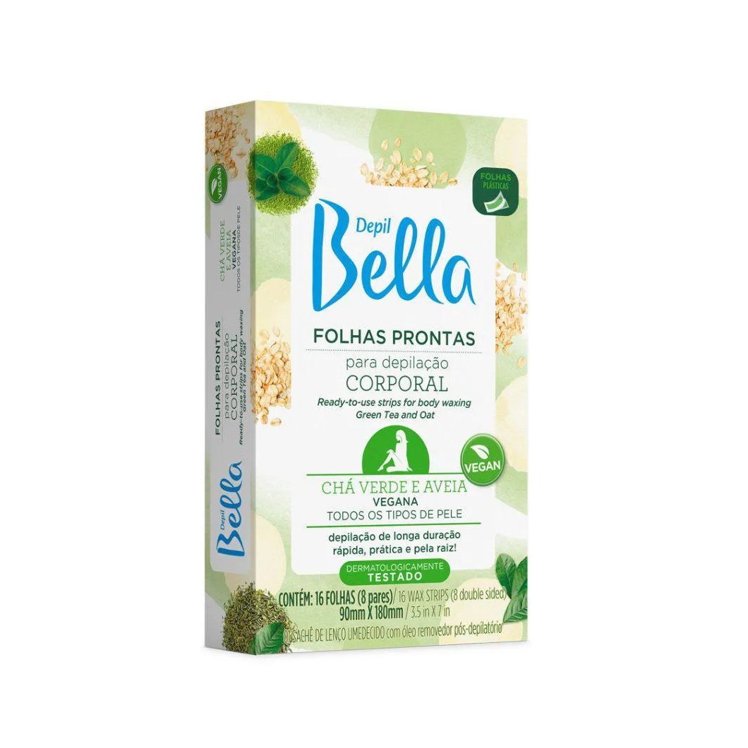 Depil Bella Folhas Prontas para Depilação Corporal Chá Verde e Aveia 16 Unidades