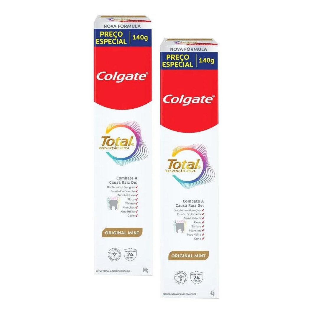 Kit 2 Cremes Dentais Colgate Total Mint Prevenção Ativa 140G