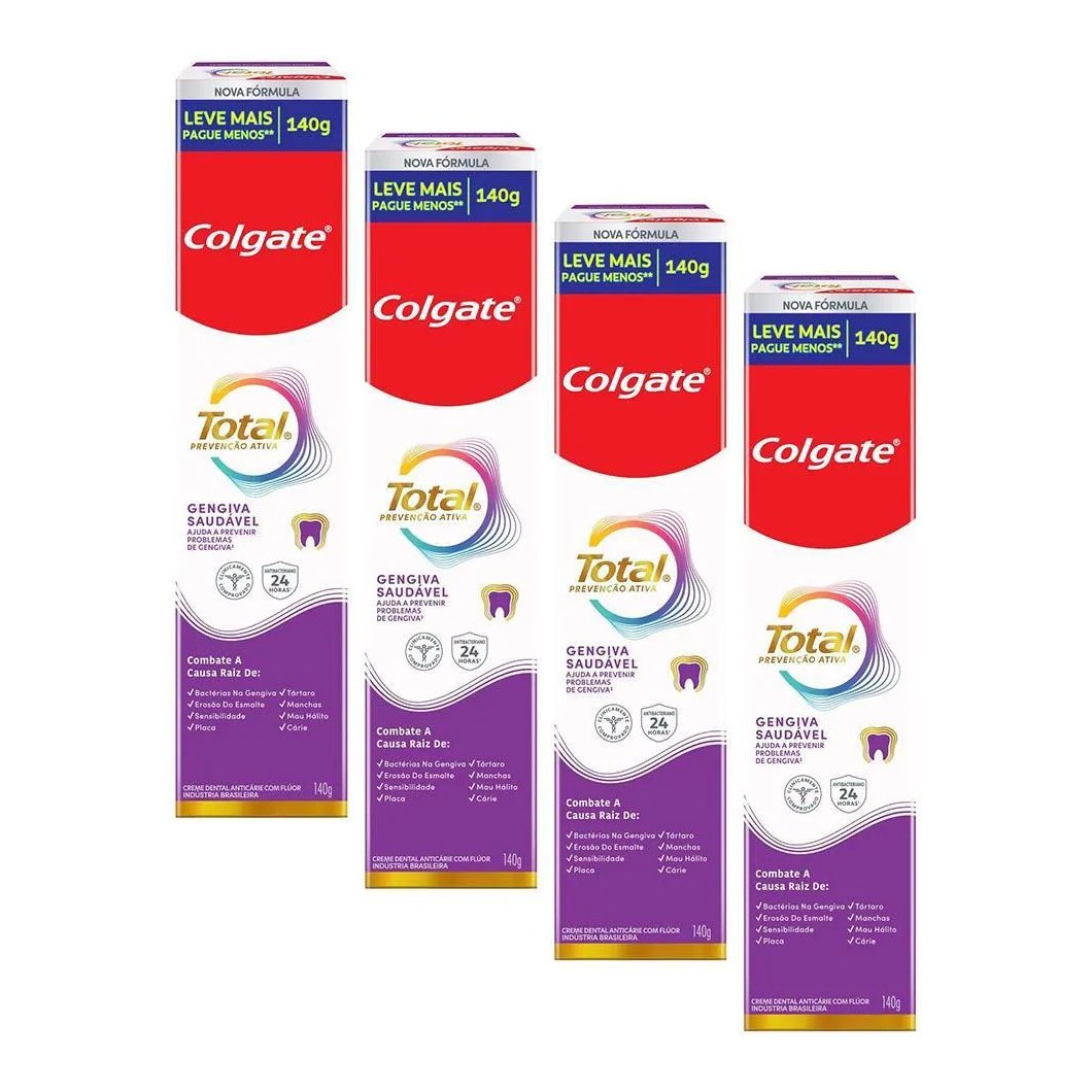 Kit 4 Cremes Dentais Colgate Total Gengiva Reforçada 140G