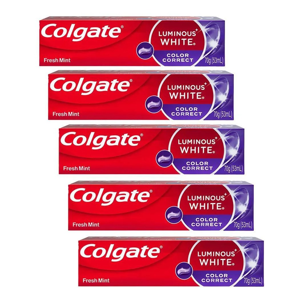 Kit 5 Cremes Dentais Clareador Colgate Luminous White Color Correct 70G