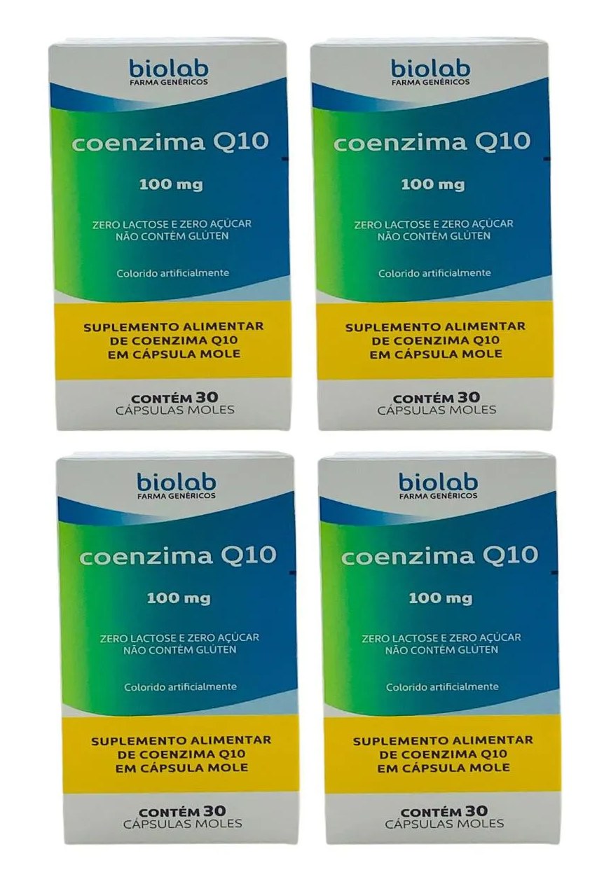 4 Caixas Coenzima Q10 100Mg Biolab 30 Cápsulas