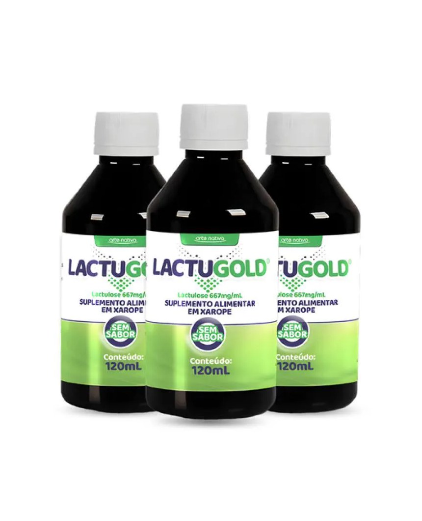 Kit 03 Unidades Lactugold Lactulose Fibras Alimentares Sem Sabor 120ml Arte Nativa
