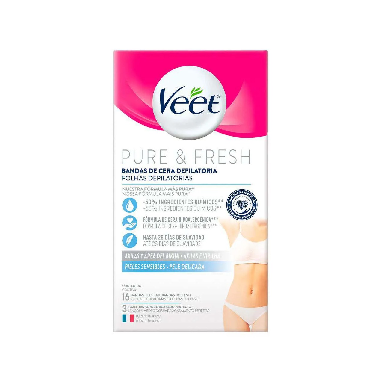 Folha Depilatória Axilas e Virilhas Veet Pure & Fresh 16 unidades