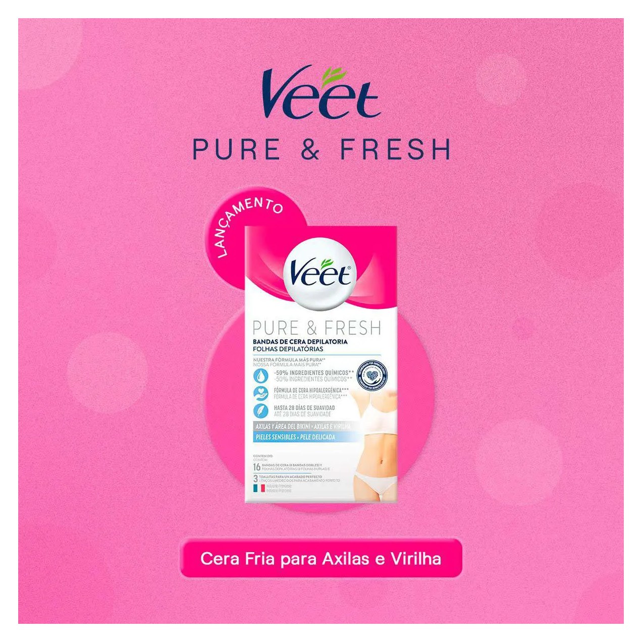 Folha Depilatória Axilas e Virilhas Veet Pure & Fresh 16 unidades